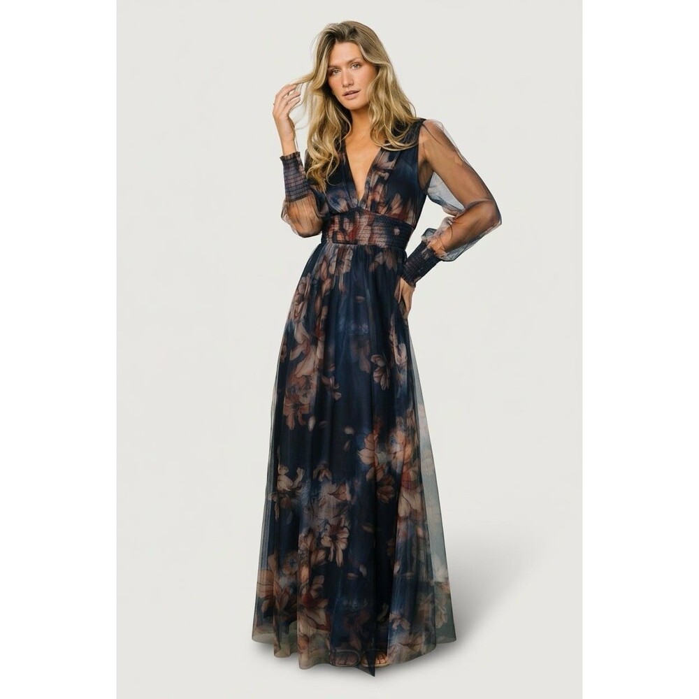 Baltic Born Layla Tulle Maxi Dress XL NWT Dark Blue Floral Wedding Guest